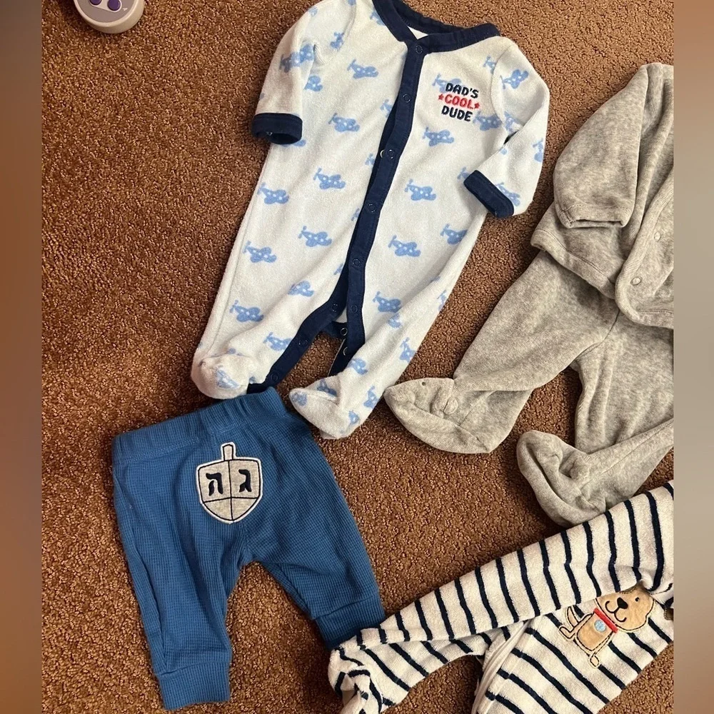 Bundle of 4 Boys Newborn Clothing Pieces Footie Pajamas, Two Piece Set, Pants